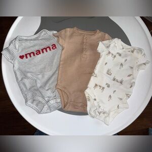 Carter's Gray, Tan, and Cream Bodysuit Trio, Duck, Mama, Stripes